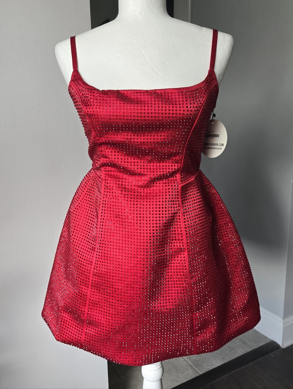 Babyboo Fashion Emma Mini Dress in Red - Size S Rhinestone Bubble Skirt